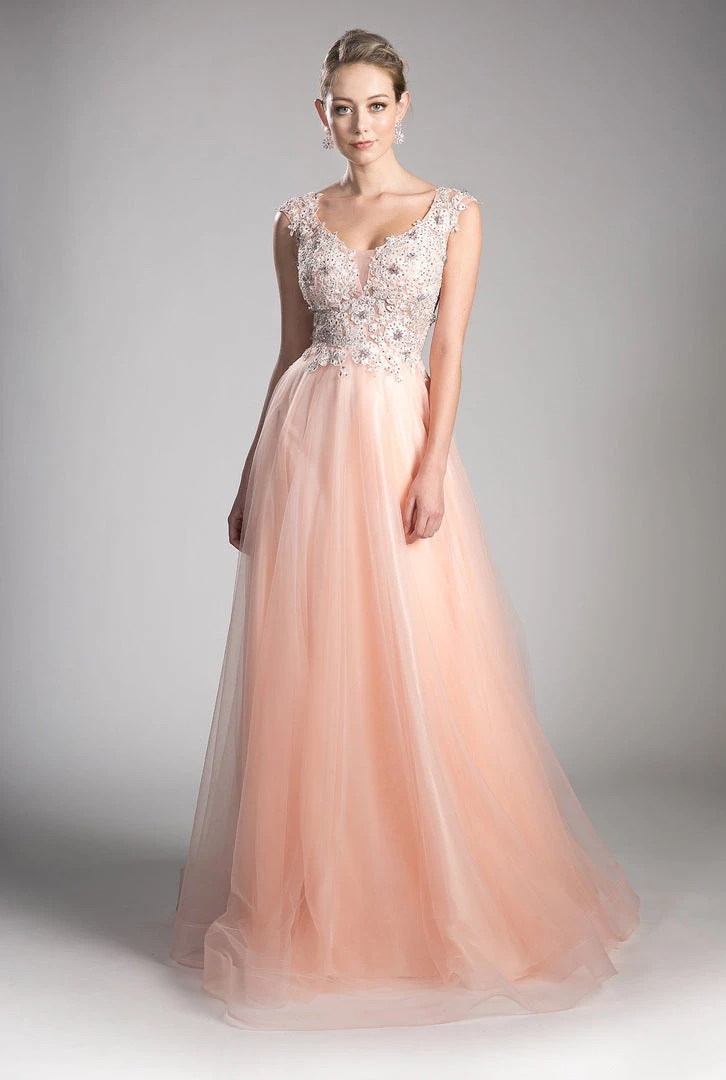 Applique Long A-line Tulle Dress By Cinderella Divine KV1015 3 Applique Long A-line Tulle Dress By Cinderella Divine KV1015