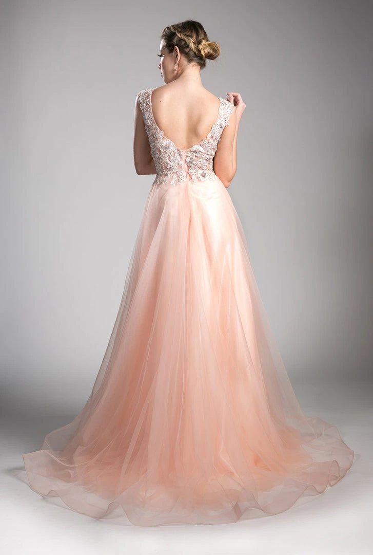 Applique Long A-line Tulle Dress By Cinderella Divine KV1015 4 Applique Long A-line Tulle Dress By Cinderella Divine KV1015