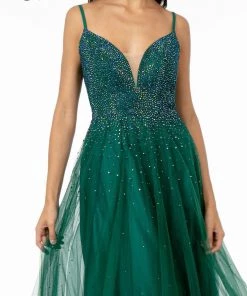 Prom Long A-line Tulle Dress With Beaded Bodice By Elizabeth K GL2891