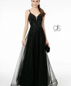 Prom Long A-line Tulle Dress With Beaded Bodice By Elizabeth K GL2891