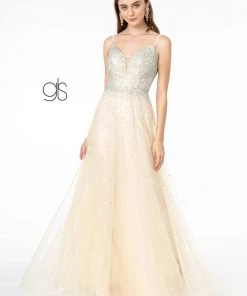 Prom Long A-line Tulle Dress With Beaded Bodice By Elizabeth K GL2891