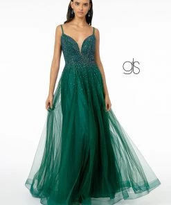 Prom Long A-line Tulle Dress With Beaded Bodice By Elizabeth K GL2891