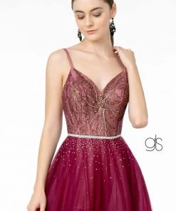 Long A-line Tulle Dress With Embellished Bodice By Elizabeth K GL2991 Prom