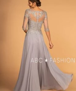 Long Applique Dress With Mid-Sleeves By Elizabeth K GL2524