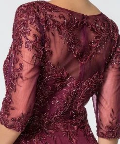 Long Applique Dress With Mid-Sleeves By Elizabeth K GL2524