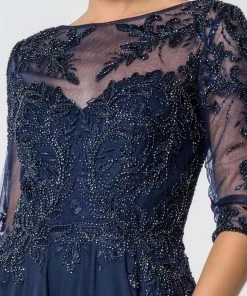 Long Applique Dress With Mid-Sleeves By Elizabeth K GL2524