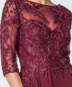 Long Applique Dress With Mid-Sleeves By Elizabeth K GL2524