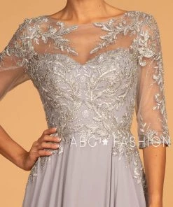 Long Applique Dress With Mid-Sleeves By Elizabeth K GL2524