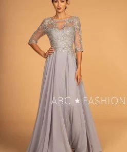 Long Applique Dress With Mid-Sleeves By Elizabeth K GL2524