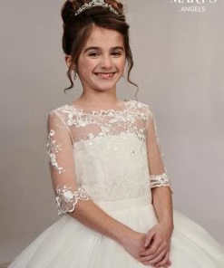 Mary's Bridal Angels Collection Girls Long Lace Bodice Dress With Sleeves By Mary's Bridal MB9048