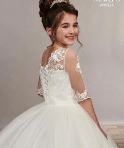 Mary's Bridal Angels Collection Girls Long Lace Bodice Dress With Sleeves By Mary's Bridal MB9048