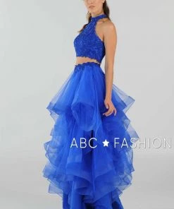 Long Applique Two-Piece Dress With Tiered Skirt By Poly USA 8240