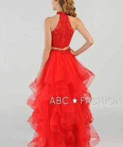 Long Applique Two-Piece Dress With Tiered Skirt By Poly USA 8240