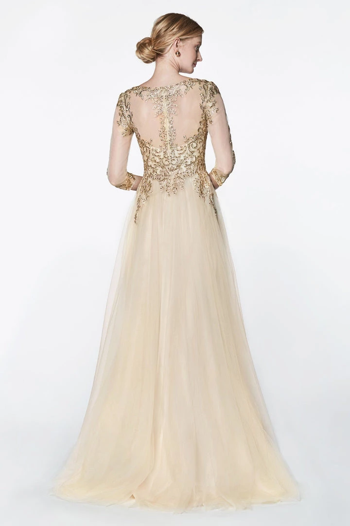 Applique Mid Sleeve Tulle Gown By Cinderella Divine OC003 7 Applique Mid Sleeve Tulle Gown By Cinderella Divine OC003