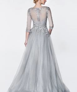 Applique Mid Sleeve Tulle Gown By Cinderella Divine OC003