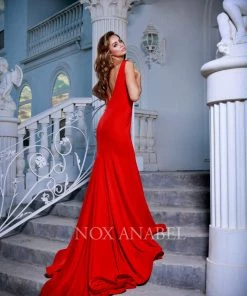 Long Bateau Mermaid Dress With Godet Train By Nox Anabel C022 Prom