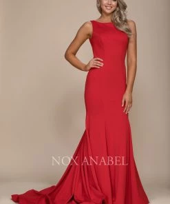 Long Bateau Mermaid Dress With Godet Train By Nox Anabel C022 Prom