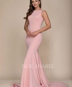 Long Bateau Mermaid Dress With Godet Train By Nox Anabel C022 Prom