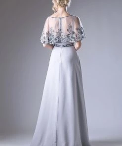 Embroidered Long Cape Dress By Cinderella Divine 13046