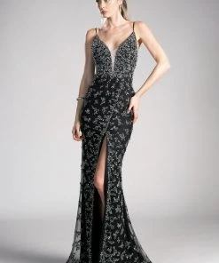 Prom Beaded Sheath Gown With Slit By Cinderella Divine CZ0012