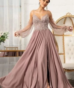 Prom Long Beaded Bodice Chiffon Dress By Elizabeth K GL3005