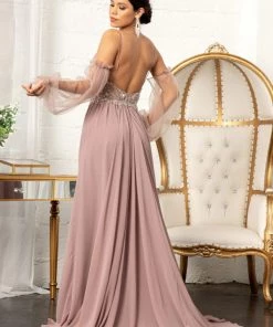 Prom Long Beaded Bodice Chiffon Dress By Elizabeth K GL3005