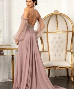 Prom Long Beaded Bodice Chiffon Dress By Elizabeth K GL3005