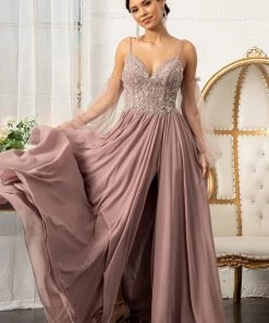 Prom Long Beaded Bodice Chiffon Dress By Elizabeth K GL3005