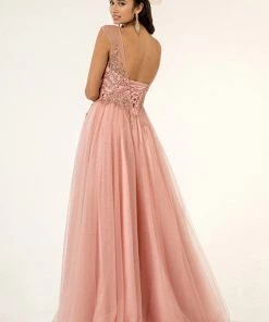 Long Beaded Cap Sleeve Dress By Elizabeth K GL1954