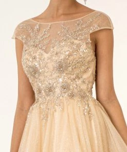 Long Beaded Cap Sleeve Dress By Elizabeth K GL1954