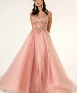 Long Beaded Cap Sleeve Dress By Elizabeth K GL1954