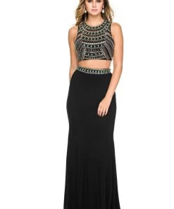 Long Beaded Crop Top Jersey Dress By Nox Anabel 8174 Prom