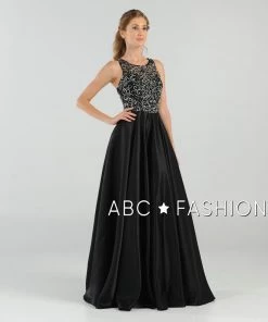 Prom Long Beaded Cutout Back Dress With Side Pockets By Poly USA 8082
