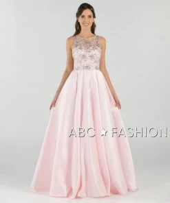 Prom Long Beaded Cutout Back Dress With Side Pockets By Poly USA 8082