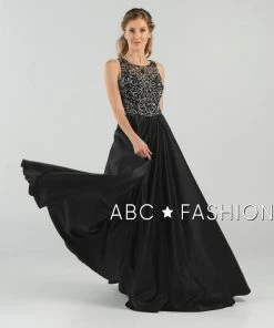 Prom Long Beaded Cutout Back Dress With Side Pockets By Poly USA 8082