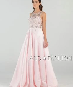 Prom Long Beaded Cutout Back Dress With Side Pockets By Poly USA 8082