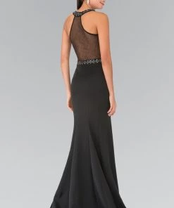 Long Beaded Dress With Sheer Back By Elizabeth K GL2303