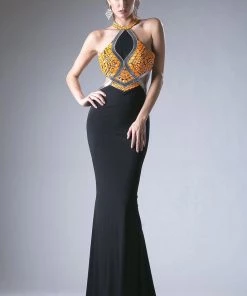 Long Open Back Halter Dress By Cinderella Divine 5012 Prom
