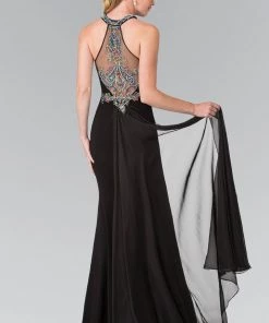 Prom Long Beaded Halter Dress With Train By Elizabeth K GL2358