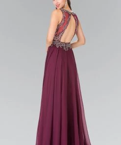 Long Beaded Illusion Dress With Open Back By Elizabeth K GL2273 Prom