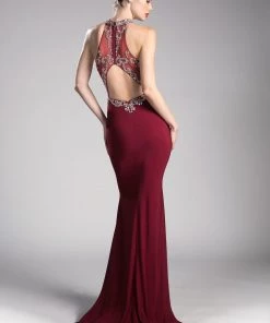 Fitted Long Illusion Dress With Slit By Cinderella Divine ML202