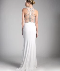 Prom Fitted Long Illusion Dress With Slit By Cinderella Divine CD0115