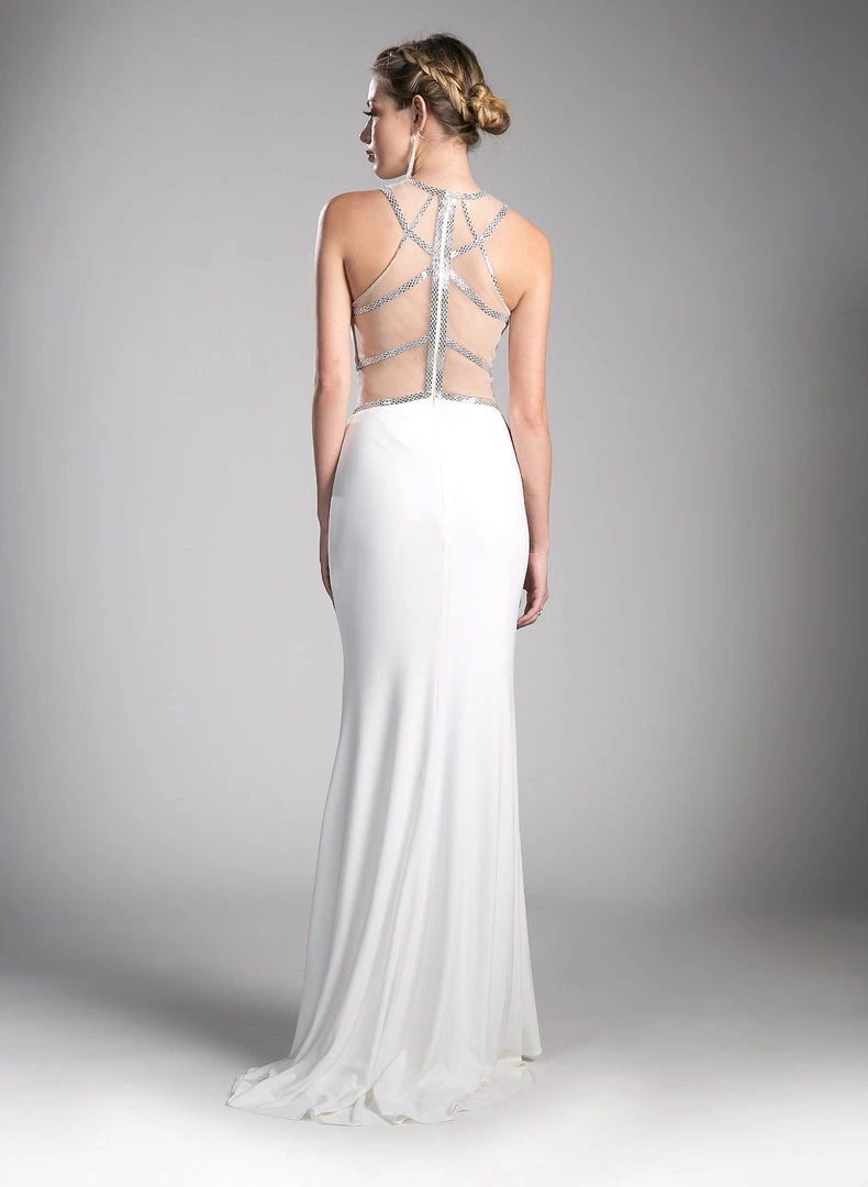 Prom Fitted Long Illusion Dress With Slit By Cinderella Divine CD0115 4 Prom Fitted Long Illusion Dress With Slit By Cinderella Divine CD0115