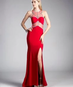 Prom Fitted Long Illusion Dress With Slit By Cinderella Divine CD0115 11 Prom Fitted Long Illusion Dress With Slit By Cinderella Divine CD0115