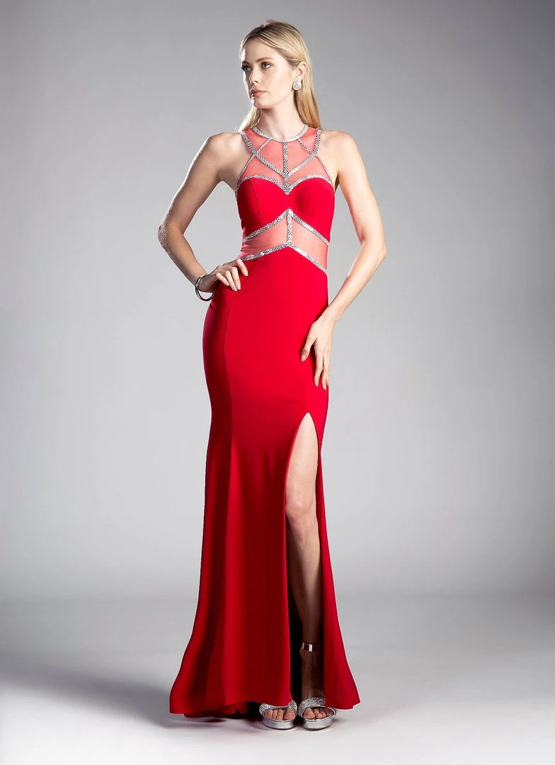 Prom Fitted Long Illusion Dress With Slit By Cinderella Divine CD0115 5 Prom Fitted Long Illusion Dress With Slit By Cinderella Divine CD0115