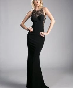 Prom Beaded Long Illusion Fitted Dress By Cinderella Divine CD0116