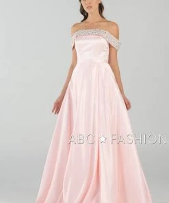 Long Beaded Off The Shoulder Dress With Pockets By Poly USA 8242 Prom