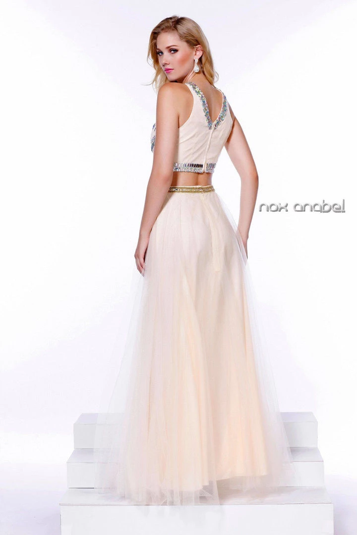 Prom Long Beaded Sleeveless Crop Top Dress By Nox Anabel 8162 5 Prom Long Beaded Sleeveless Crop Top Dress By Nox Anabel 8162