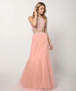 Long Beaded Sleeveless Crop Top Mermaid Dress By Nox Anabel 8156