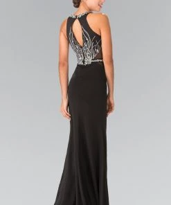 Long Beaded Sleeveless Dress With Sheer Sides By Elizabeth K GL2294 Prom